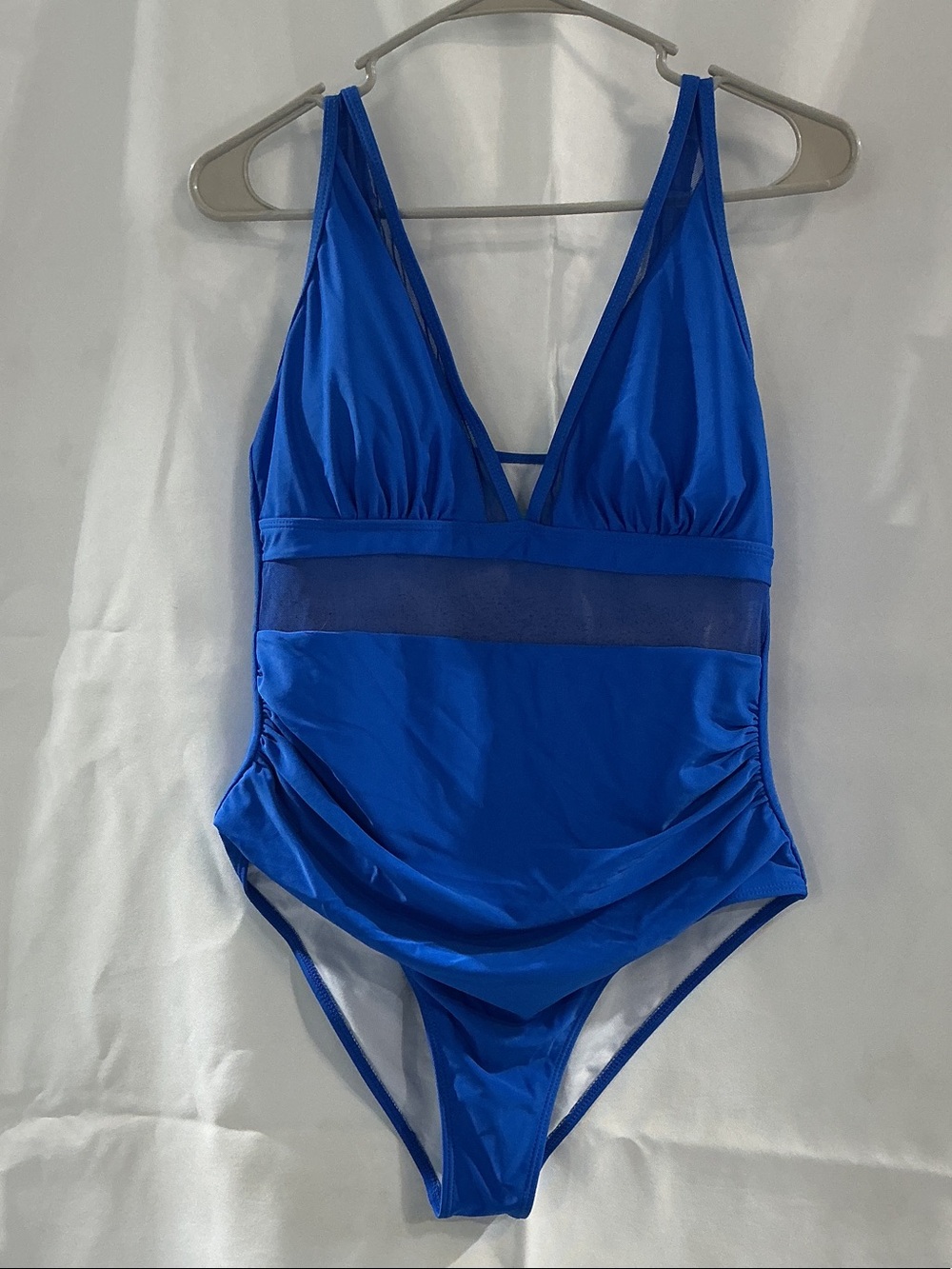 Source Unknown Cobalt Blue V-Neck One-Piece Swimsuit with Sheer Waist